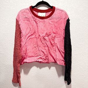 Song For The Mute Pink Stripe Long Contrast Lace Sleeve Top Womens Medium IT 40